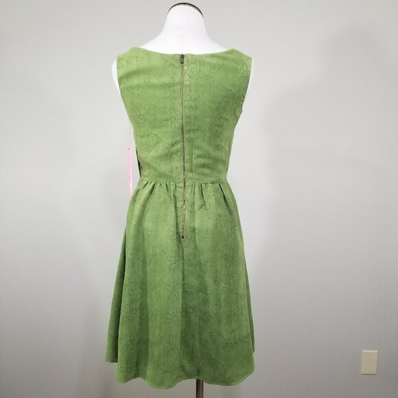 New Betsey Johnson Faux Suede Dress 2 Lazer Cut Skater Fit & Flare Coquette - Picture 11 of 15